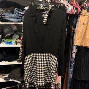 Alice + Olivia Black and White Houndstooth Dress with Tie